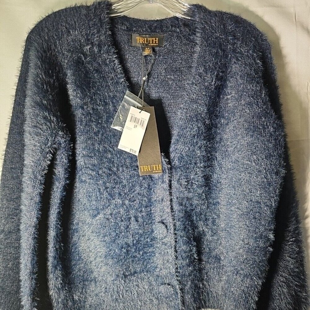 TRUTH Navy Fuzzy Button-Up Cardigan Sweater